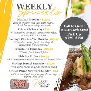 old captiva house weekly specials